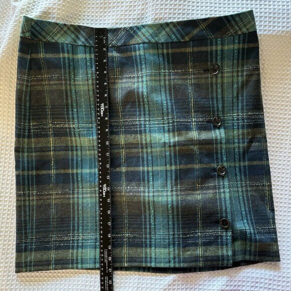 j. jill Wool Blend Tartan Plaid Womens 18 Button Front Blue Green Skirt Academia - Picture 9 of 9